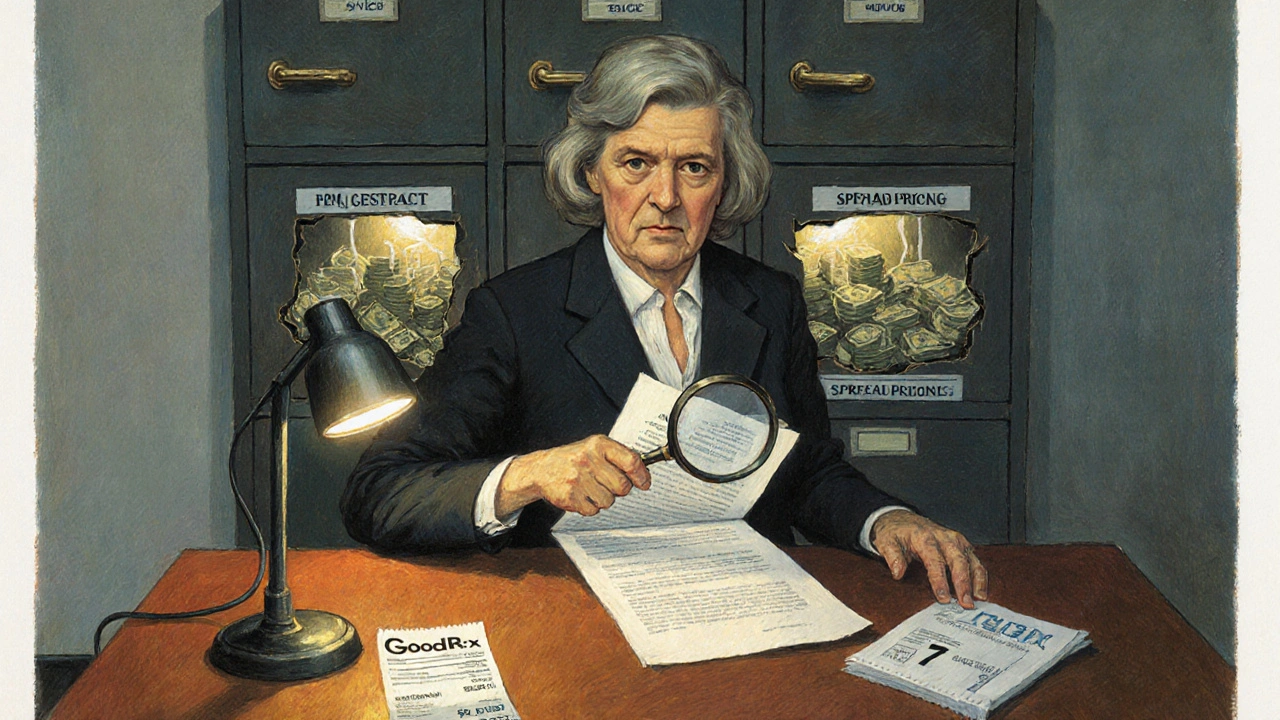 Woman examines secret PBM contract as cash flows away from generic drug supplies.