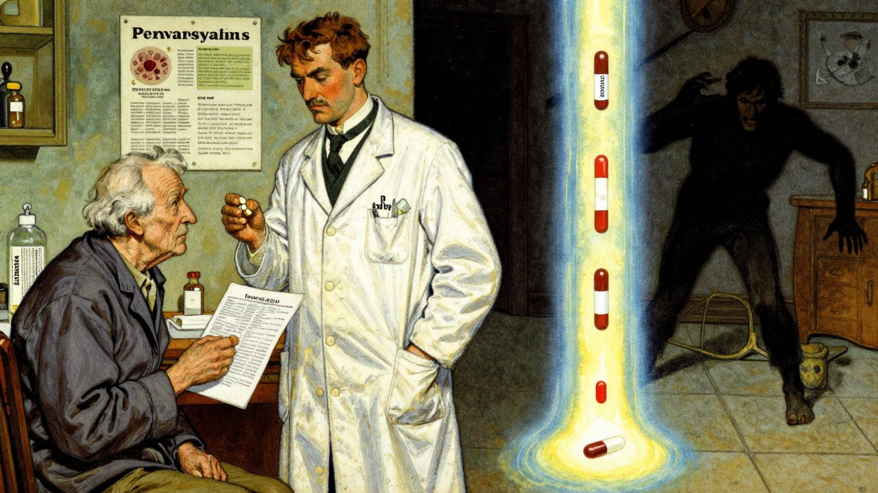 A pharmacist guiding a patient toward safer medication alternatives amid dangerous drug interactions.