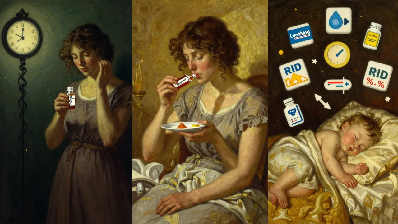 A symbolic triptych showing medication timing choices, with scientific icons and warm, illustrative detail.