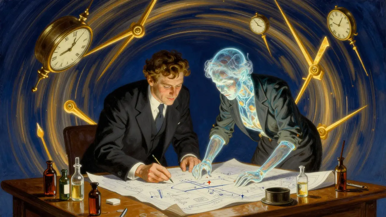 An FDA reviewer and an AI entity collaborating to speed up drug approval processes.