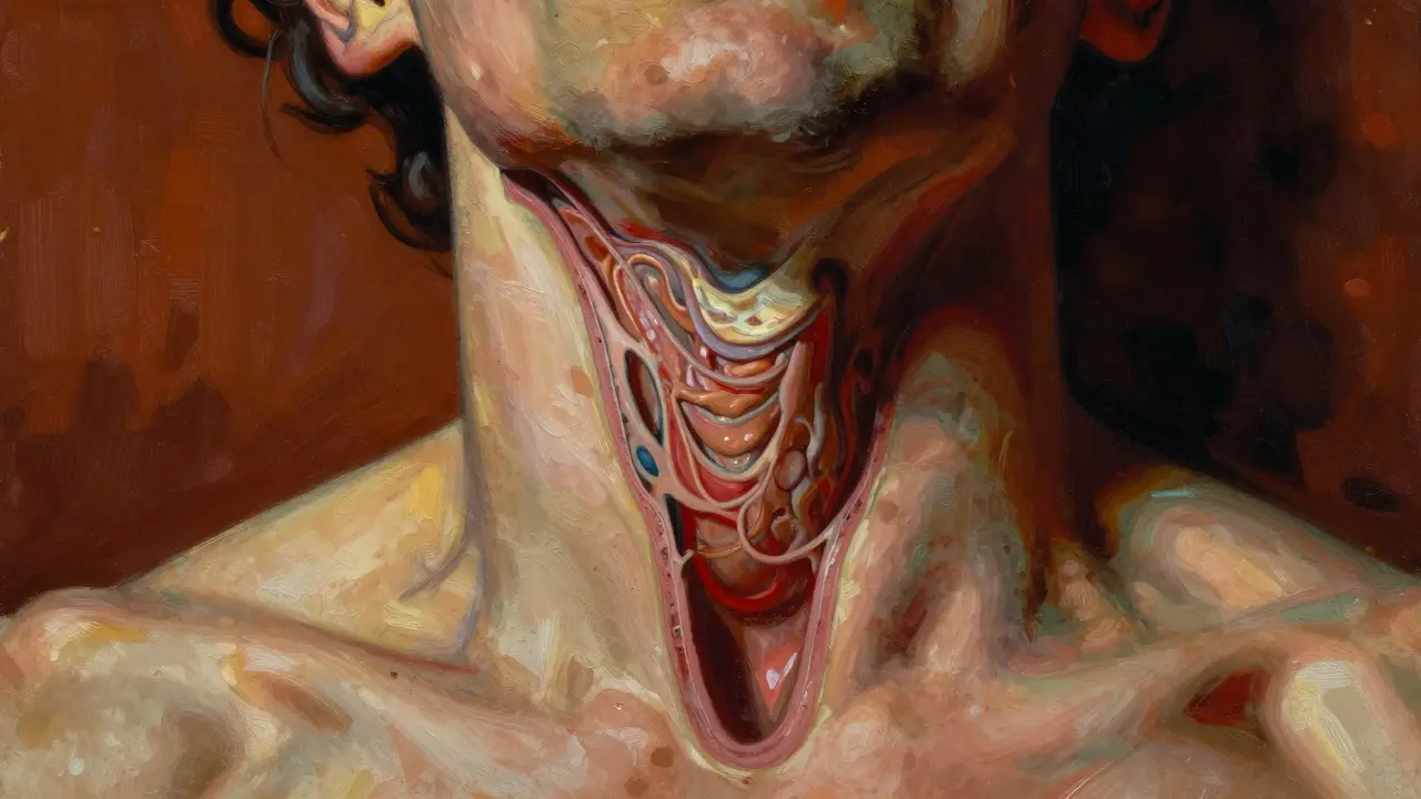 An illustration of a narrowed airway showing the physical obstruction caused by sleep apnea.