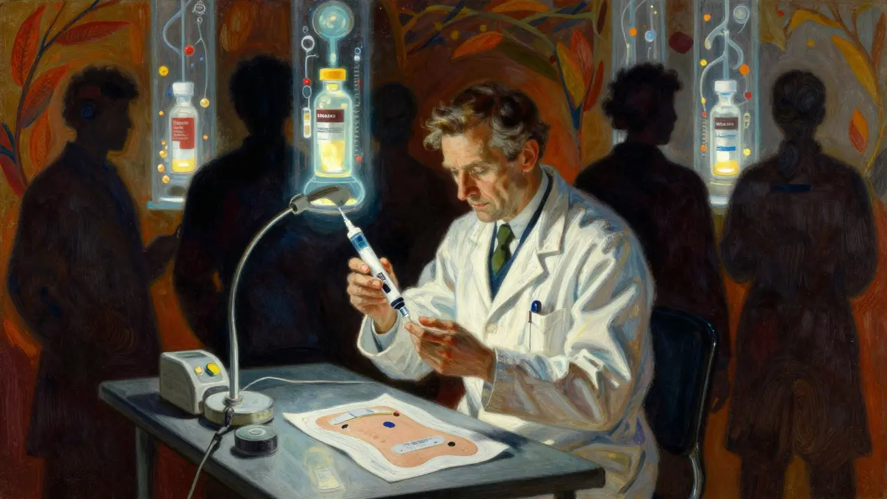 Medical provider examining specialty generic drugs and devices