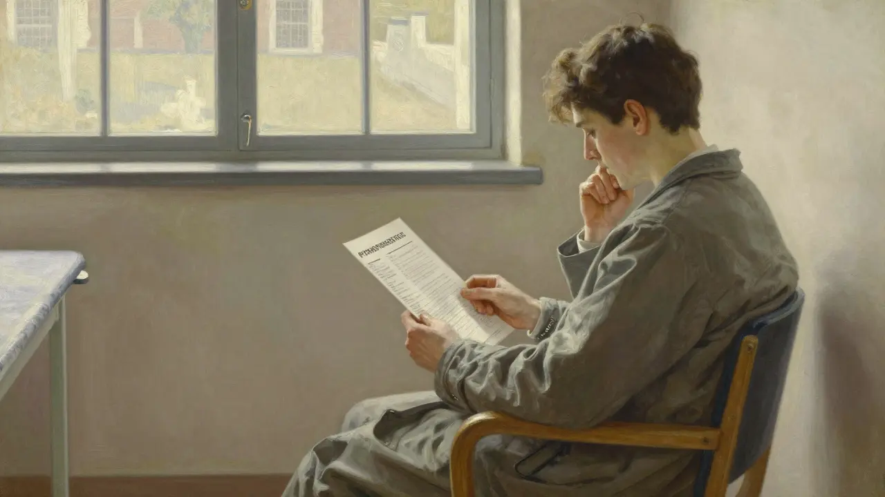 Patient reviewing genetic test results in a quiet clinic waiting room